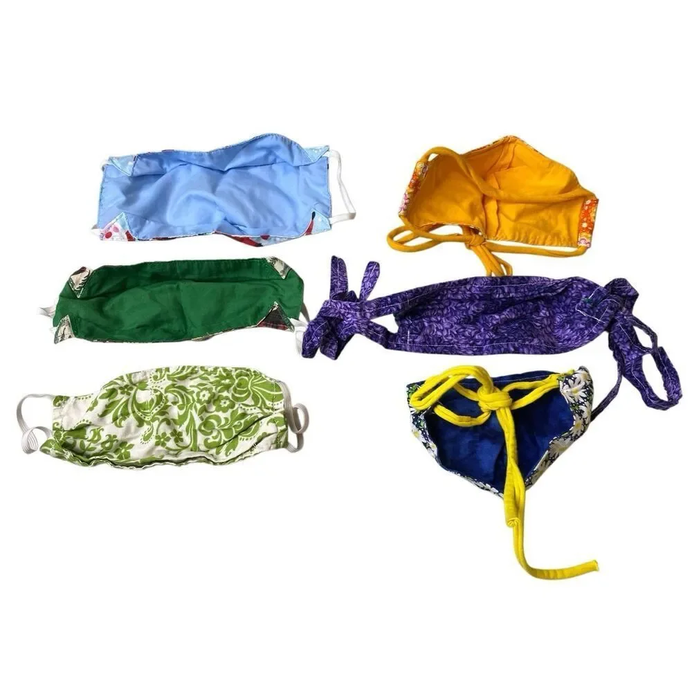 Handmade Fabric Face Masks Floral Holiday Fish Reusable Lot Of 6 Mixed Workwear